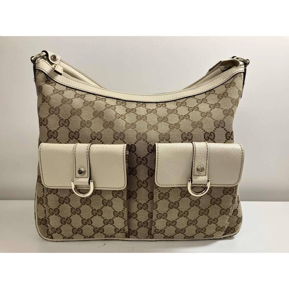 GUCCI GG Canvas Hobo Bag White Brown